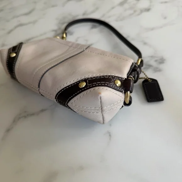 COACH Y2K Vintage Carly Leather Wristlet Mini Bag 40492 Parchment Ivory Brown - Picture 10 of 15